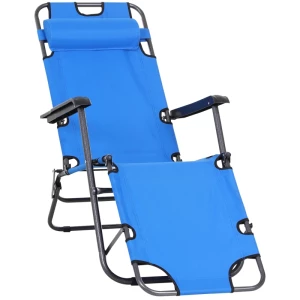  Ligstoel Met Kussen, Opvouwbare Strandligstoel, 2-laags Tuinligstoel, 2-in-1 Relaxligstoel, Metaal + Oxford Stof, Blauw 135 X 60 X 89 Cm 1