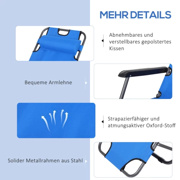  Ligstoel Met Kussen, Opvouwbare Strandligstoel, 2-laags Tuinligstoel, 2-in-1 Relaxligstoel, Metaal + Oxford Stof, Blauw 135 X 60 X 89 Cm 6