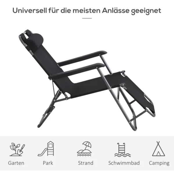  Ligstoel Met Kussen, Opvouwbare Strandligstoel, 2-laags Tuinligstoel, 2-in-1 Relaxligstoel, Metaal + Oxford Stof, Zwart 118 X 60 X 80 Cm 4