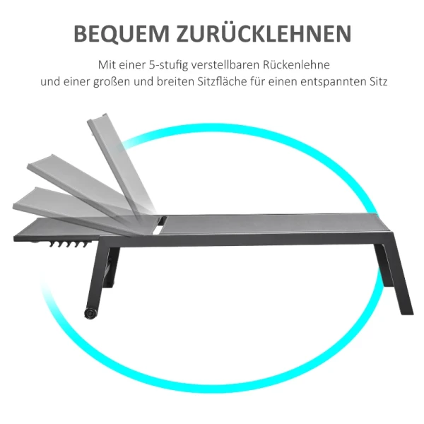  Ligstoel Tuinligstoel 5-traps Rugleuning Aluminium Grijs 202 X 65 X 43 Cm 5
