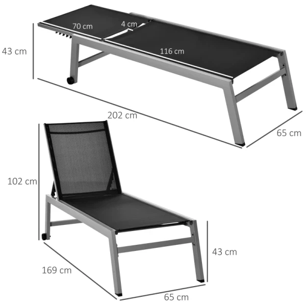  Ligstoel Tuinligstoel 5-traps Rugleuning Aluminium Zwart 202 X 65 X 43 Cm 3