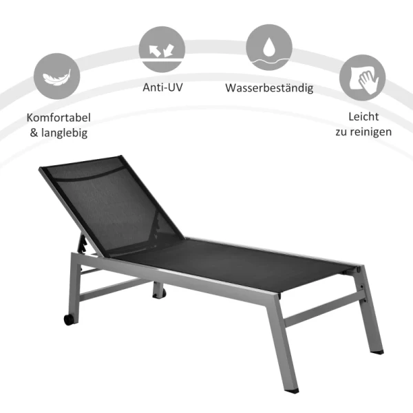  Ligstoel Tuinligstoel 5-traps Rugleuning Aluminium Zwart 202 X 65 X 43 Cm 4