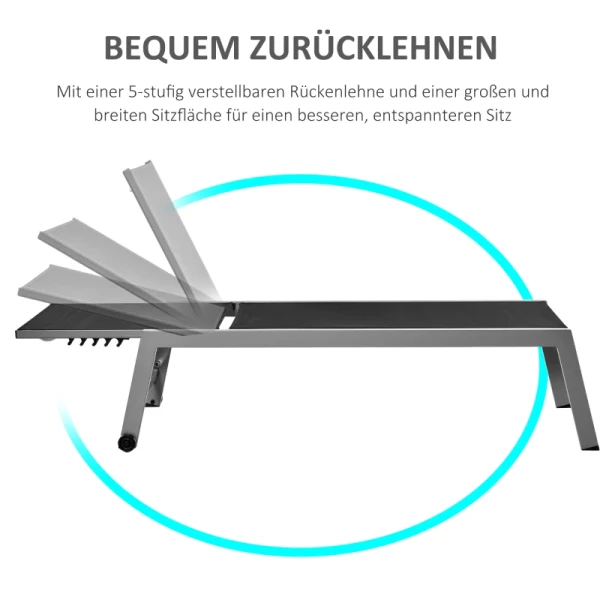  Ligstoel Tuinligstoel 5-traps Rugleuning Aluminium Zwart 202 X 65 X 43 Cm 6