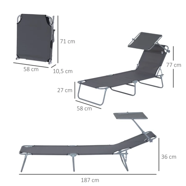  Ligstoel Tuinligstoel Wellness Ligstoel Strandligstoel Ligstoel Opvouwbaar Met Zonwering Grijs 187 X 58 X 36 Cm 3