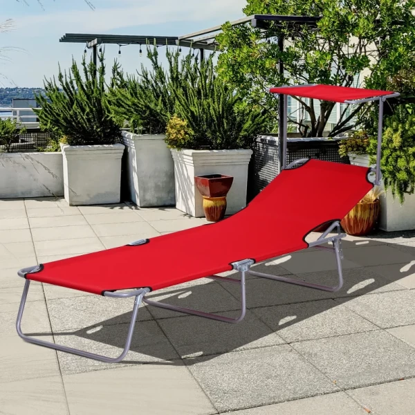  Ligstoel, Tuinligstoel, Wellnessligstoel, Strandligstoel, Opvouwbaar Met Zonwering, Rood, 187 X 58 X 36 Cm 9