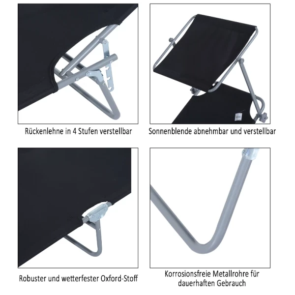  Ligstoel, Tuinligstoel, Wellnessligstoel, Strandligstoel, Opvouwbaar Met Zonwering, Zwart, 187 X 58 X 36 Cm 4