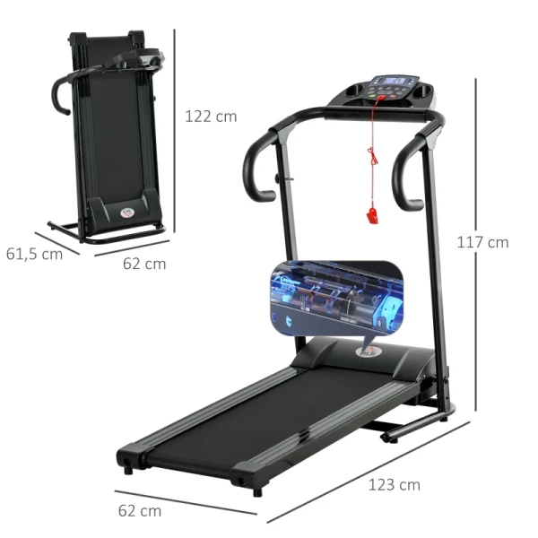  Loopband Opvouwbaar Elektrisch 500 W 0,8-10 Km/h 0,75HP LCD-display Mobiele Telefoonhouder Geschikt Voor Home Gym Indoor Fitness Zwart 123 X 62 X 117 Cm 3