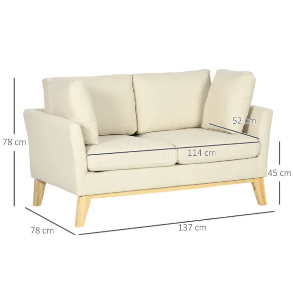  Loveseat Scandinavisch Design 2 Sierkussens Naturel Houten Frame Beige 137 X 78 X 78 Cm 3