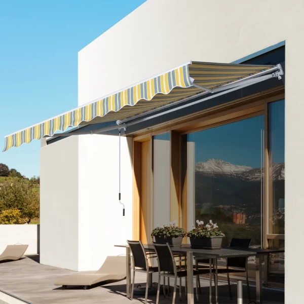  Luifel Knikarmluifel Zonwering Handslinger Balkon Aluminium Geel Grijs 2,95 X 2,45 M 2
