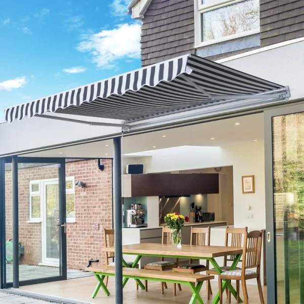  Luifel Knikarmluifel Zonwering Met Handslinger 3,5 X 2,5 M Grijs + Wit Aluminium Polyester 2
