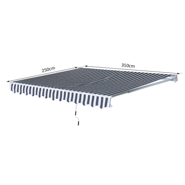  Luifel Knikarmluifel Zonwering Met Handslinger 3,5 X 2,5 M Grijs + Wit Aluminium Polyester 3