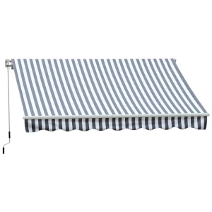  Luifel Knikarmluifel Zonwering Met Handslinger 3,5 X 2,5 M Grijs + Wit Aluminium Polyester 1