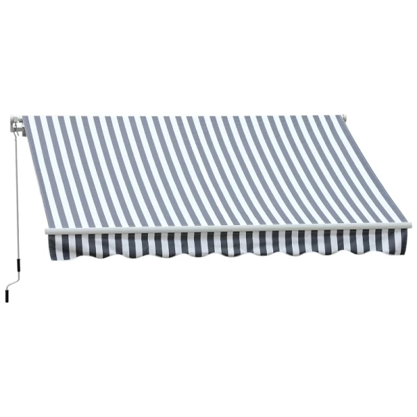  Luifel Knikarmluifel Zonwering Met Handslinger 3,5 X 2,5 M Grijs + Wit Aluminium Polyester 1