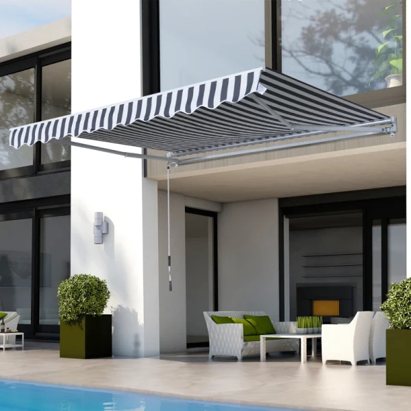  Luifel Knikarmluifel Zonwering Met Handslinger 3,5 X 2,5 M Grijs + Wit Aluminium Polyester 10