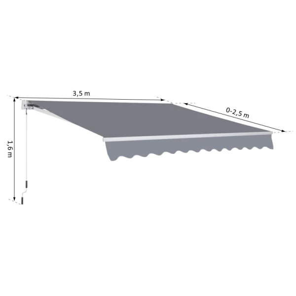  Luifel Knikarmluifel Zonwering Met Handslinger 3,5x2,5m Grijs Aluminium + Polyester 3