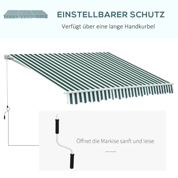  Luifel Knikarmluifel Zonwering Met Handslinger 3,5x2,5m Groen + Wit Aluminium + Polyester 4