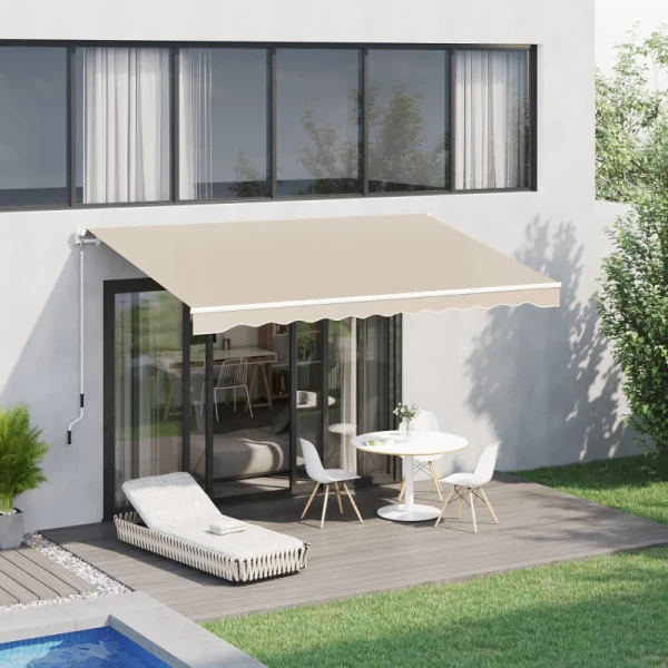  Luifel, Zonwering, Intrekbaar, Met Handslinger, Metalen Frame, Polyester, Blauw+beige, 3,95 X 2,45 X 3,50 M 2