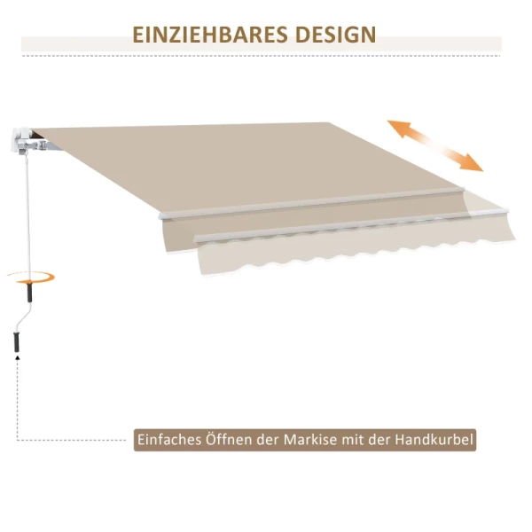  Luifel, Zonwering, Intrekbaar, Met Handslinger, Metalen Frame, Polyester, Blauw+beige, 3,95 X 2,45 X 3,50 M 6