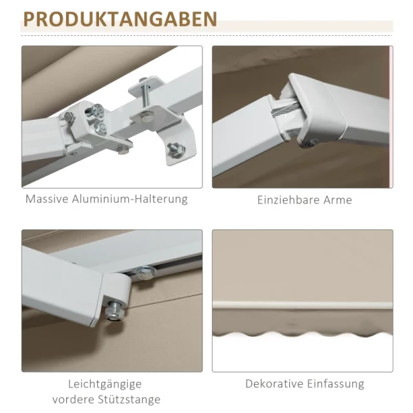  Luifel, Zonwering, Intrekbaar, Met Handslinger, Metalen Frame, Polyester, Blauw+beige, 3,95 X 2,45 X 3,50 M 7