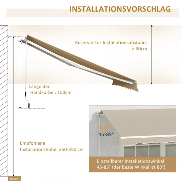  Luifel, Zonwering, Intrekbaar, Met Handslinger, Metalen Frame, Polyester, Blauw+beige, 3,95 X 2,45 X 3,50 M 8
