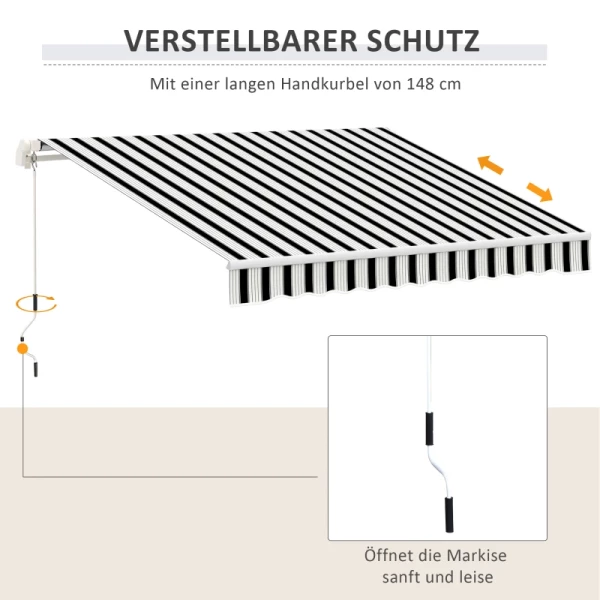  Luifel, Zonwering, Intrekbaar, Met Handslinger, Metalen Frame, Polyester, Blauw+wit, 3,95 X 2,45 X 3,50 M 6