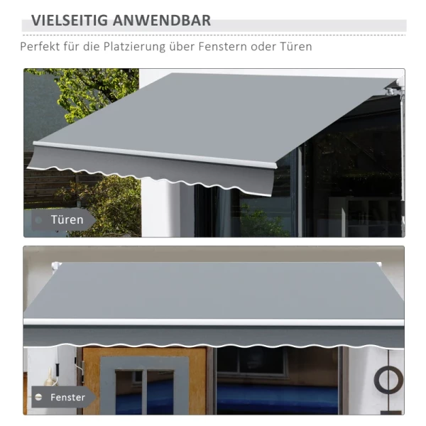  Luifel, Zonwering, Intrekbaar, Met Handslinger, Metalen Frame, Polyester, Grijs+wit, 3,95 X 2,45 X 3,50 M 5