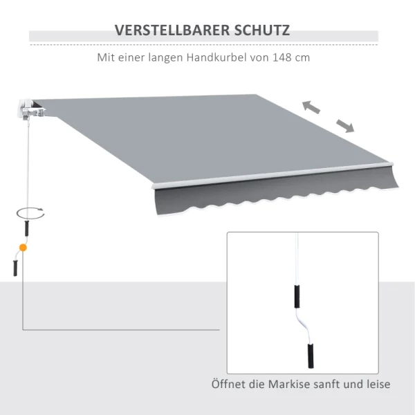  Luifel, Zonwering, Intrekbaar, Met Handslinger, Metalen Frame, Polyester, Grijs+wit, 3,95 X 2,45 X 3,50 M 6