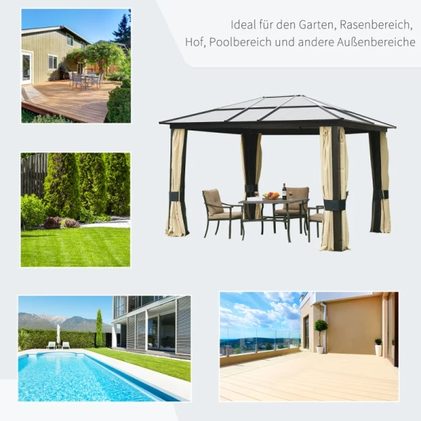  Luxe Paviljoen Tuinpaviljoen Aluminium Partytent Tuintent Met Lichtdoorlatend PC Dak Bruin + Beige 295 X 360 X 265 Cm 7