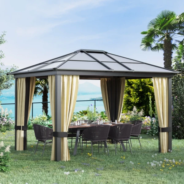  Luxe Paviljoen Tuinpaviljoen Aluminium Partytent Tuintent Met Lichtdoorlatend PC Dak Bruin + Beige 295 X 360 X 265 Cm 10