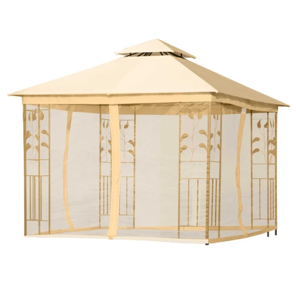  Luxe Tuinpaviljoen 3x3 M Tuinpaviljoen Met Dubbel Dak Partytent Met Zijpanelen Partytent Tuintent Pagode Beige 11