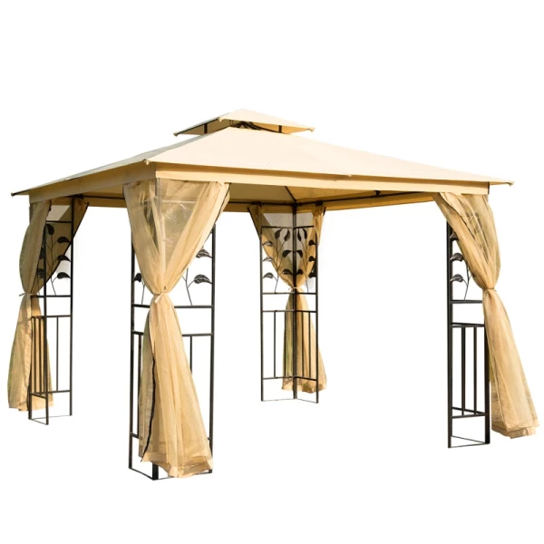 Luxe Tuinpaviljoen 3x3 M Tuinpaviljoen Met Dubbel Dak Partytent Met Zijpanelen Partytent Tuintent Pagode Beige 1