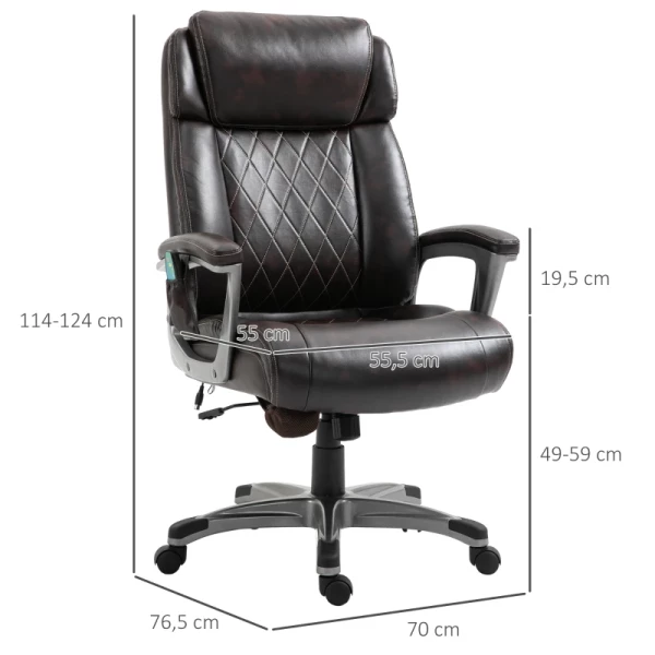  Massage Bureaustoel 6-punts Massagedraaistoel Ergonomische Stoel Verstelbaar In Kunstleer Met Gebogen Hoofdsteun En Armleuningen Bruin 70 X 76,5 X 114-124 Cm 3