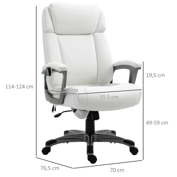  Massage Bureaustoel 6-punts Massagedraaistoel Ergonomische Stoel Verstelbaar In Kunstleer Met Gebogen Hoofdsteun En Armleuningen Wit 70 X 76,5 X 114-124 Cm 3