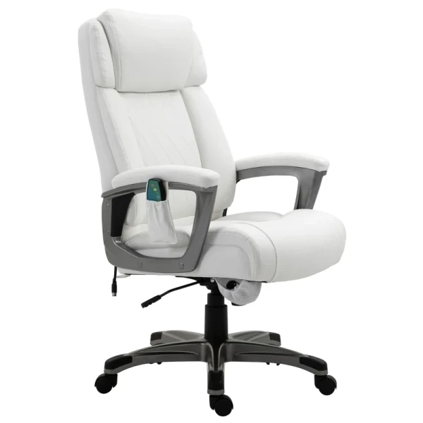  Massage Bureaustoel 6-punts Massagedraaistoel Ergonomische Stoel Verstelbaar In Kunstleer Met Gebogen Hoofdsteun En Armleuningen Wit 70 X 76,5 X 114-124 Cm 9