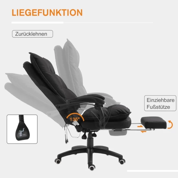  Massage Bureaustoel, Directiestoel Met Massagefunctie, Gamestoel, In Hoogte Verstelbare, Ergonomische Draaistoel, Massagestoel, Nylon, Zwart, 70 X 62 X 120-130 Cm 7