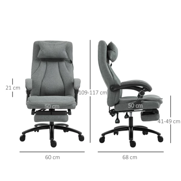  Massage Bureaustoel, In Hoogte Verstelbare Directiestoel, Gamestoel Met Voetsteunmassagefunctie, Ergonomische Draaistoel, Massagestoel, Linnen Gevoel, Grijs, 60 X 68 X 109-117 Cm 3