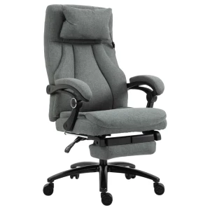  Massage Bureaustoel, In Hoogte Verstelbare Directiestoel, Gamestoel Met Voetsteunmassagefunctie, Ergonomische Draaistoel, Massagestoel, Linnen Gevoel, Grijs, 60 X 68 X 109-117 Cm 1