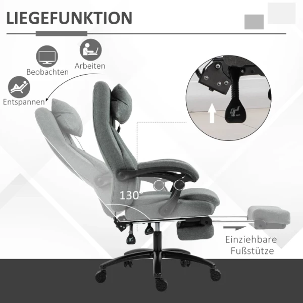  Massage Bureaustoel, In Hoogte Verstelbare Directiestoel, Gamestoel Met Voetsteunmassagefunctie, Ergonomische Draaistoel, Massagestoel, Linnen Gevoel, Grijs, 60 X 68 X 109-117 Cm 5