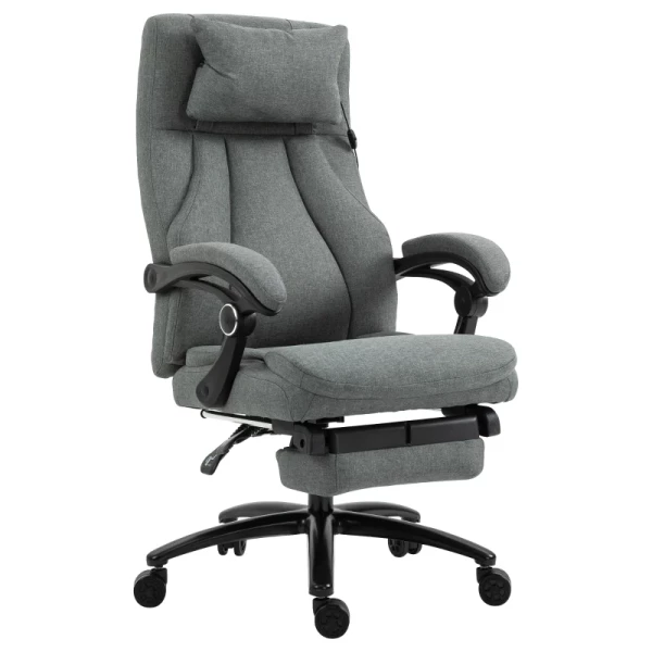 Massage Bureaustoel, In Hoogte Verstelbare Directiestoel, Gamestoel Met Voetsteunmassagefunctie, Ergonomische Draaistoel, Massagestoel, Linnen Gevoel, Grijs, 60 X 68 X 109-117 Cm 1