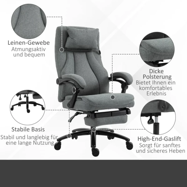  Massage Bureaustoel, In Hoogte Verstelbare Directiestoel, Gamestoel Met Voetsteunmassagefunctie, Ergonomische Draaistoel, Massagestoel, Linnen Gevoel, Grijs, 60 X 68 X 109-117 Cm 8