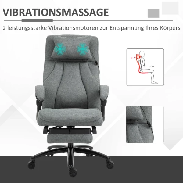  Massage Bureaustoel, In Hoogte Verstelbare Directiestoel, Gamestoel Met Voetsteunmassagefunctie, Ergonomische Draaistoel, Massagestoel, Linnen Gevoel, Grijs, 60 X 68 X 109-117 Cm 9