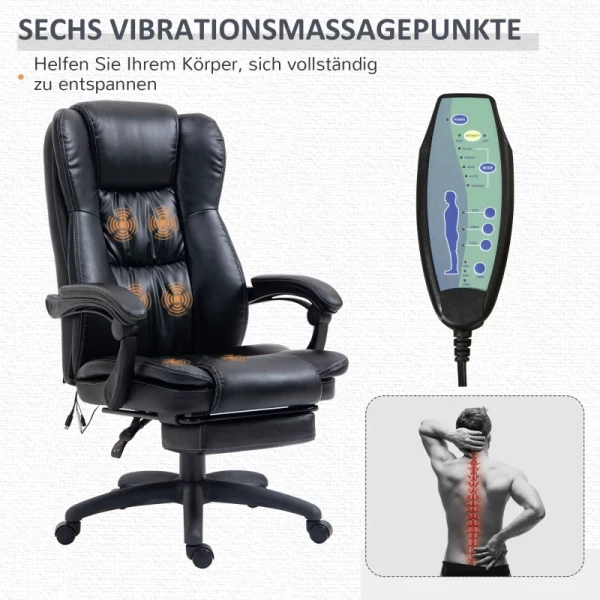  Massage Bureaustoel Met 6 Vibratiekoppen, 135° Ligfunctie, Voetsteun, 68,5 Cm X 68,5 Cm X 119-127 Cm, Zwart 4