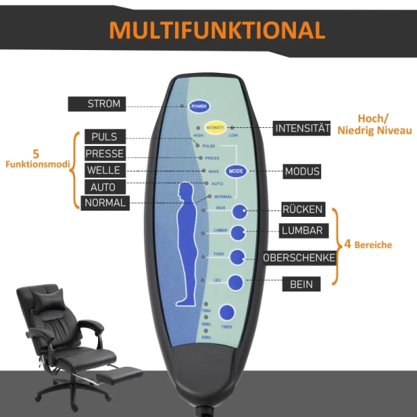  Massagestoel Directiestoel Met Massagefunctie 7 Massagepunten In Hoogte Verstelbare Bureaustoel Met Voetsteun Hoofdsteun Hedendaags Schuim PVC Zwart 68 X 79 X 104-112 Cm 7