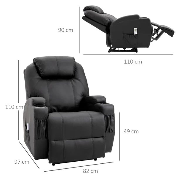  Massagestoel, Elektrische Relaxstoel, Tv-stoel, Massagefunctie, Ligfunctie, Kunstleer, Hout, Metaal, Schuim, Zwart, 82 X 97 X 110 Cm 3