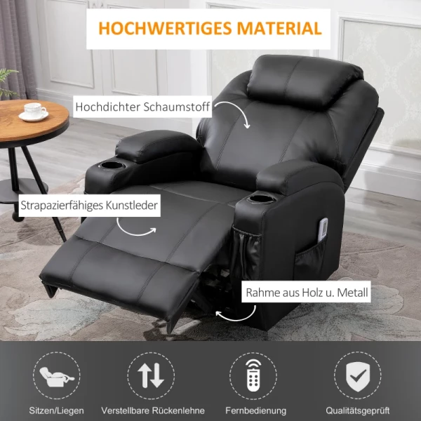  Massagestoel, Elektrische Relaxstoel, Tv-stoel, Massagefunctie, Ligfunctie, Kunstleer, Hout, Metaal, Schuim, Zwart, 82 X 97 X 110 Cm 5