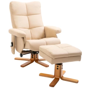  Massagestoel Met Voetenbank Relaxfauteuil TV-fauteuil Met Opbergruimte TV-fauteuil 145° Helling Imitatieleer Creme Wit 80 X 86 X 99 Cm 1