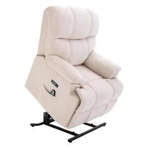  Massagestoel, Opstahulp, Tv-stoel, Sta-opstoel, Relaxstoel Met Warmtefunctie, Fauteuil Met Opstahulp, Verstelbare Hoek, USB-afstandsbediening, Kort Pluche, Creme, 83 X 95 X 105 Cm 1