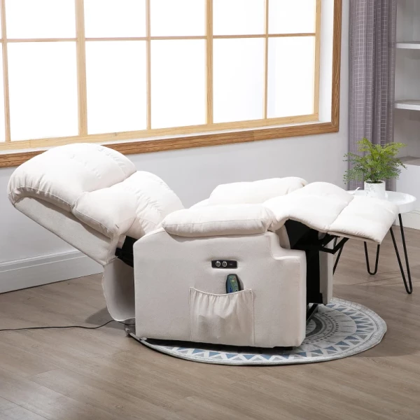  Massagestoel, Opstahulp, Tv-stoel, Sta-opstoel, Relaxstoel Met Warmtefunctie, Fauteuil Met Opstahulp, Verstelbare Hoek, USB-afstandsbediening, Kort Pluche, Creme, 83 X 95 X 105 Cm 7