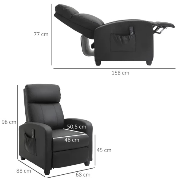 Massagestoel Relaxstoel Tv-stoel Massagebank Massagefunctie Ligfunctie Rugleuning Met Rugleuning 2-punts Massage PU-schuim Zwart 68 X 88 X 98 Cm 3