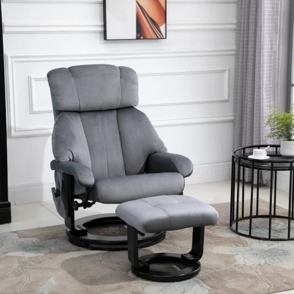 Massagestoel TV-stoel Relaxstoel Met Ligfunctie Fauteuil Met Kruk Massagefunctie Fluweelachtig Polyester Grijs 76 X 80 X 102 Cm 2